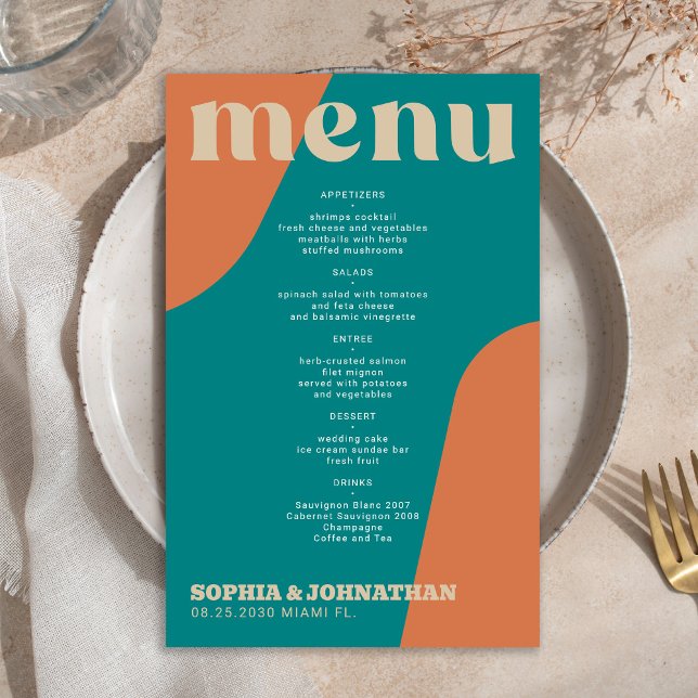 Budget modern retro groovy wedding menu template (Créateur téléchargé)
