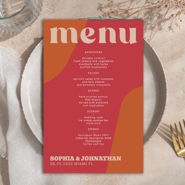 Budget modern retro groovy wedding menu template (Creator Uploaded)