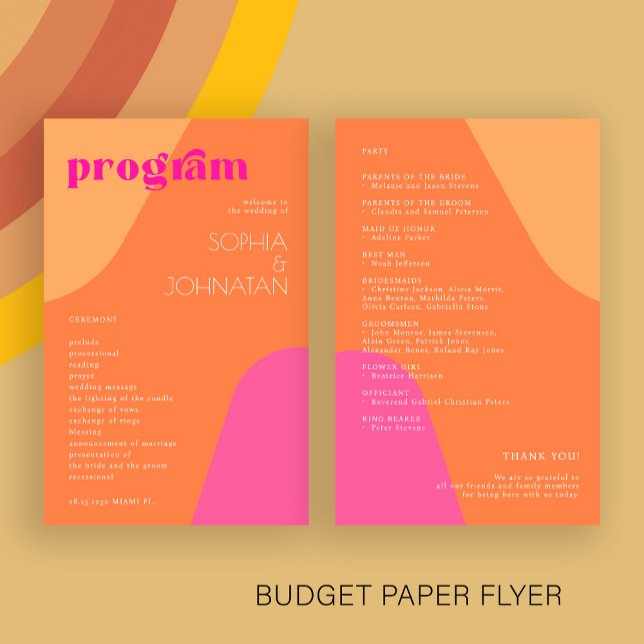 Budget modern retro wedding program template (Creator Uploaded)
