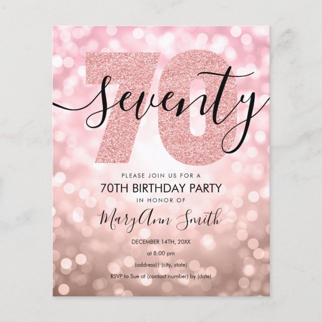 Budget Modern Rose Gold 70 Birthday Party Invite  Flyer (Front)