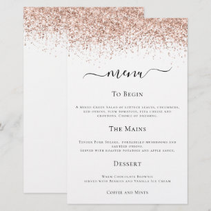 Budget Modern Rose Gold Glitter Wedding Menu