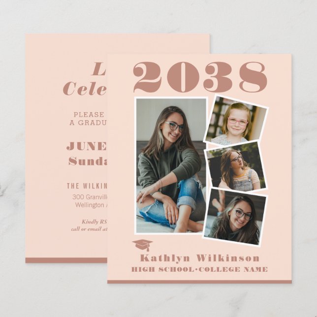 BUDGET Modern Rose Pink 4 Photo Simple Invitation (Front/Back)