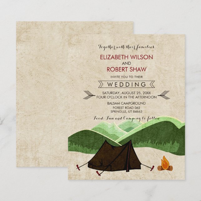 Budget Modern Rustic Camping Wedding Invitations (Front/Back)