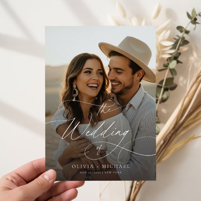 Budget Modern Script Boho Photo Wedding Invites (Creator Uploaded)