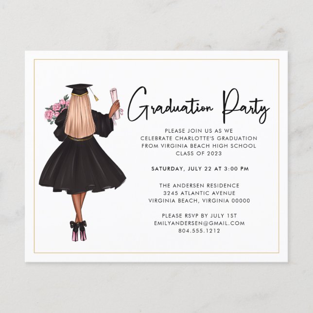 Budget Modern Script Graduation Party Invitation  Flyer (Front)