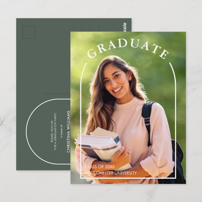 Budget Modern Script Photo Graduation Invitation (Devant / Derrière)