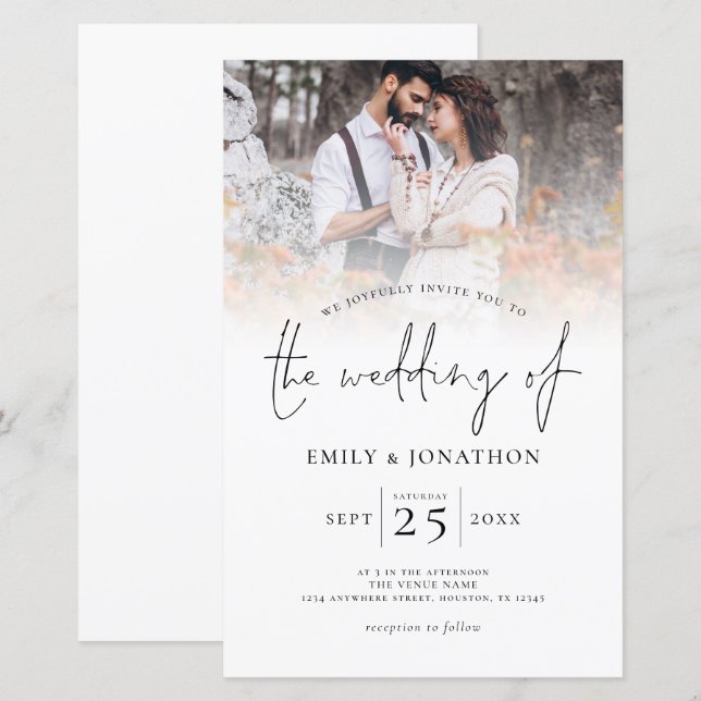 Budget Modern Script Photo Overlay Wedding Invite (Front/Back)