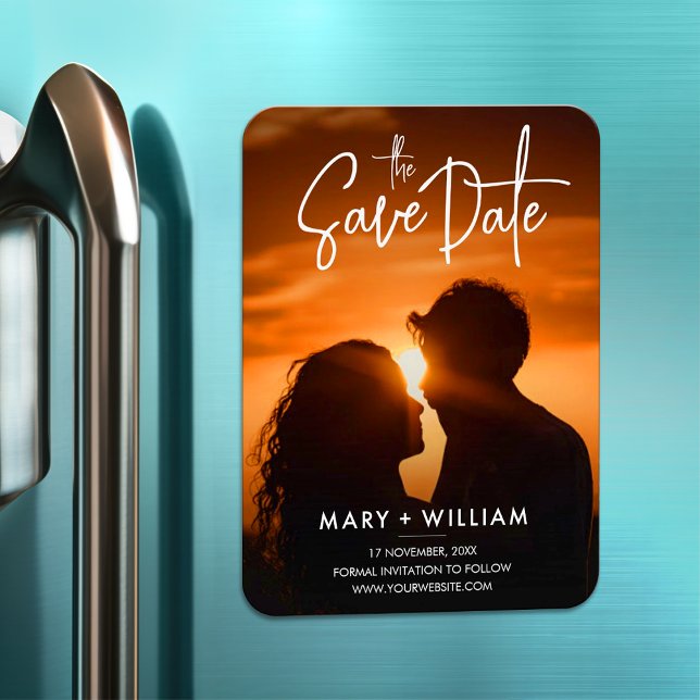 Budget modern script photo save the date magnet (Creator Uploaded)