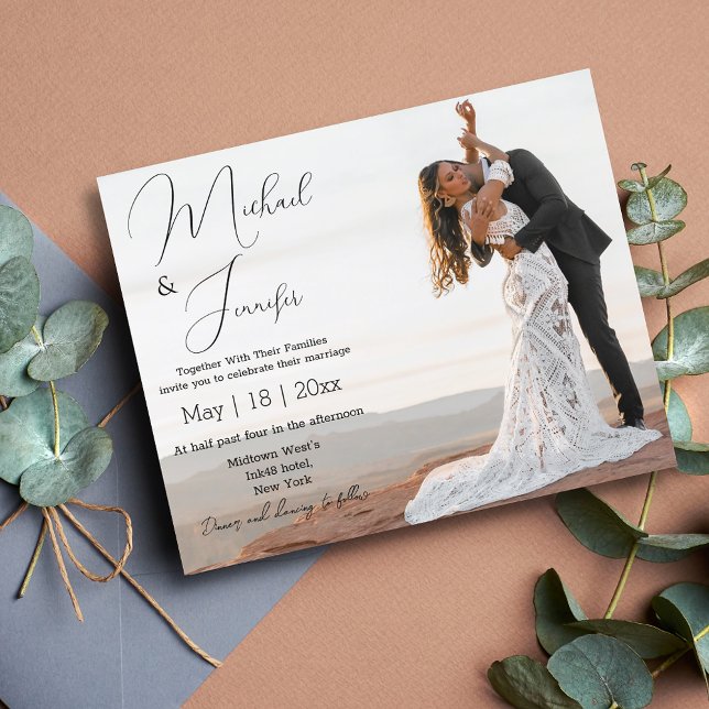 budget modern script photo wedding  invitation (Creator Uploaded)
