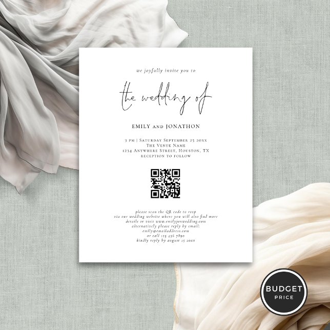 Budget Modern Script QR Code Wedding Invitation (Creator Uploaded)