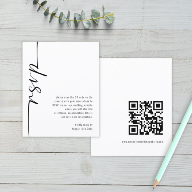 Budget Modern Script QR Code Wedding RSVP (Creator Uploaded)
