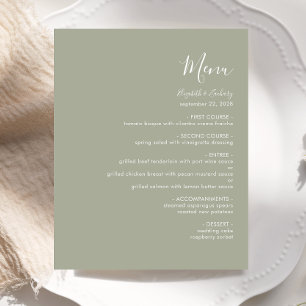 Budget Modern Script Sage Green Wedding Menu