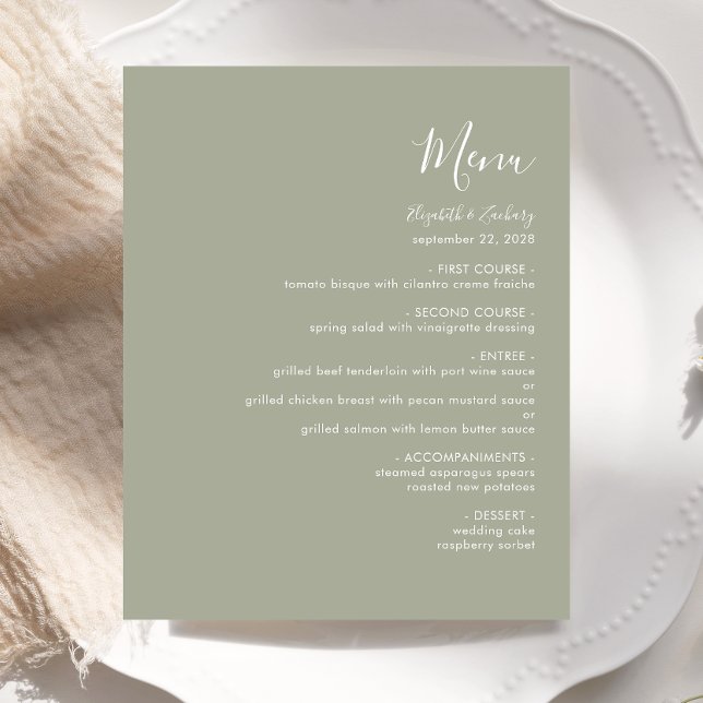 Budget Modern Script Sage Green Wedding Menu (Creator Uploaded)