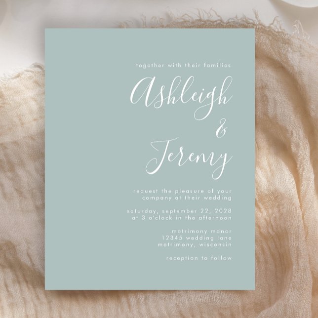 Budget Modern Script Sea Glass Wedding Invitation (Creator Uploaded)