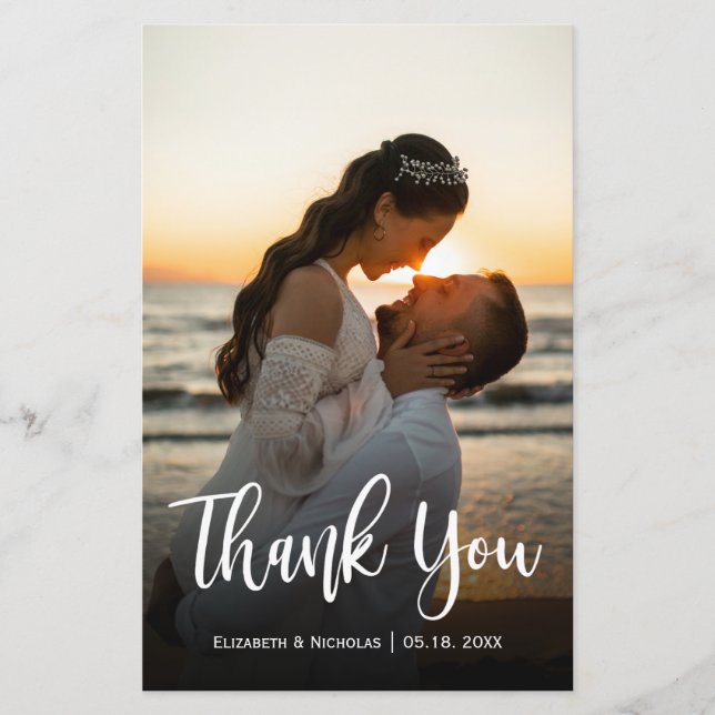 Budget Modern Script Wedding Photo Thank You  (Front)