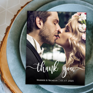 Budget Modern Script Wedding Photo Thank You Card