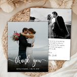 Budget Modern Script Wedding Photo Thank You Card<br><div class="desc">Budget Modern Hand Lettered Wedding Photo Thank You affordable low budget thin card. Modern Stylish wedding thank you template featuring a full vertical photo on the front with overlay text "Thank You" in a hand lettered typography script font in white on the picture. ***PLEASE NOTE! *** BUDGET PAPER/FLYER IS PAPER...</div>