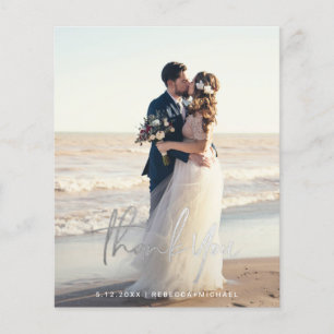 Budget Modern Script Wedding Photo Thank You Cards