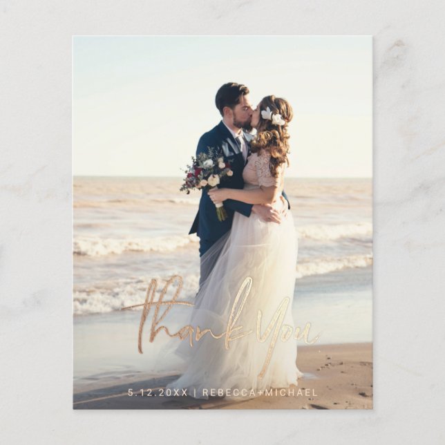 Budget Modern Script Wedding Photo Thank You Cards (Front)