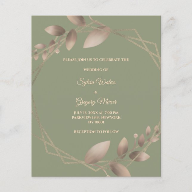 Budget Modern Simple botanical sage green gold  (Front)