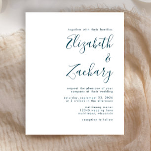 Budget Modern Teal Blue Script Wedding Invitation