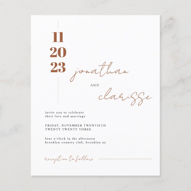 BUDGET Modern Terracotta Photo Wedding Invitation (Front)