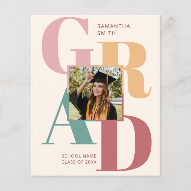 BUDGET Modern Trendy Script Photo Grad Invitation Flyer (Front)