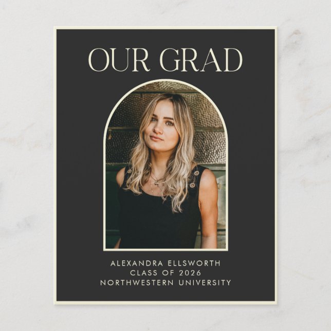 Budget Modern Two Photo Black Arch Graduation Card (Front)