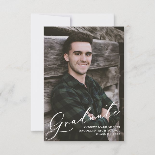 Budget Modern Two Photo Graduation Announcement (Front)