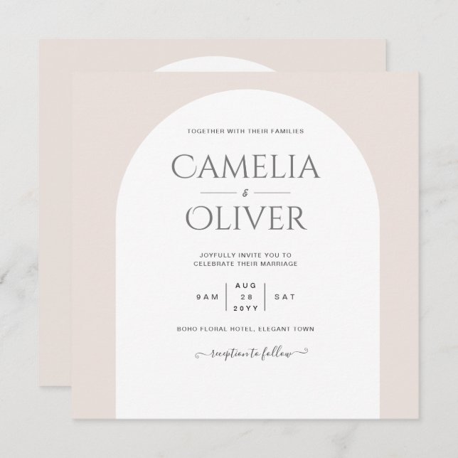 BUDGET Modern Typography Arch Minimalist Wedding Invitation (Front/Back)