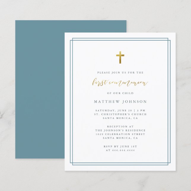 Budget Modern Typography Blue First Communion (Front/Back)