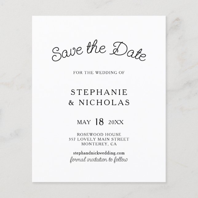 Budget Modern Typography Photo Save The Date Flyer (Front)