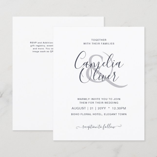 BUDGET Modern Typography Simple Wedding Invitation (Front/Back)