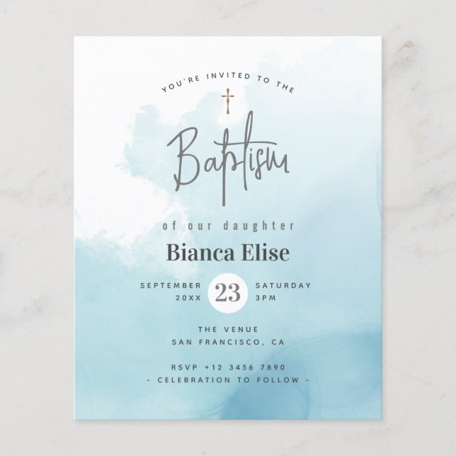 Budget Modern Watercolor Clouds Baptism Invitation Flyer (Front)