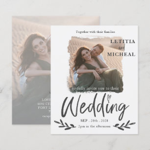Budget Modern White  Photo Wedding Invitation