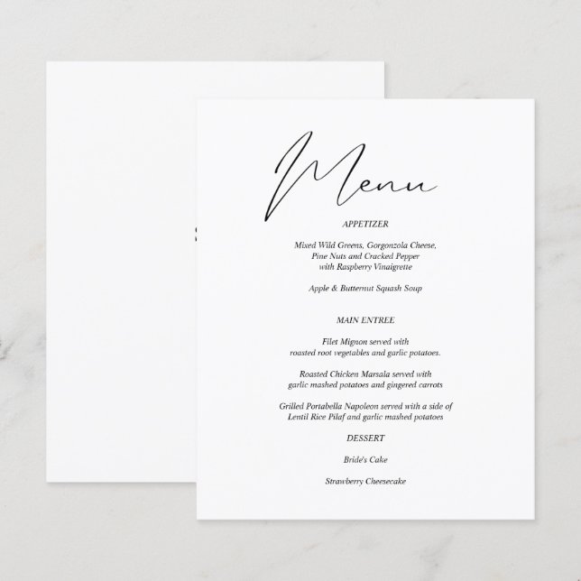 Budget Moderne Chic Menu Noir & Blanc (Devant / Derrière)