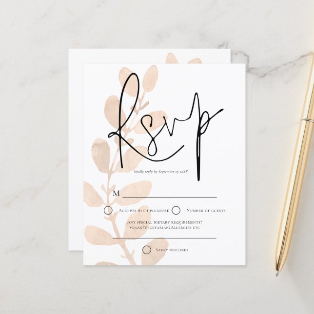 Budget Moderne Feuille Script Mariage RSVP (Devant/Arrière en situation)