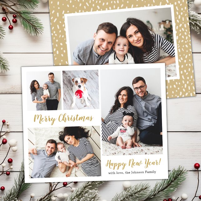 Budget moderne Gold Script 5 cartes de Noël photo (Créateur téléchargé)