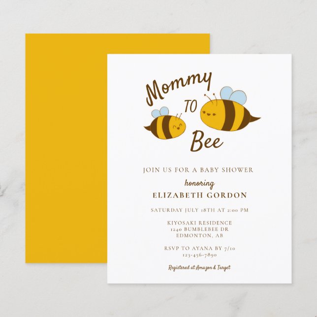 Budget Mommy to Bee Baby Shower Cute Modern (Front/Back)