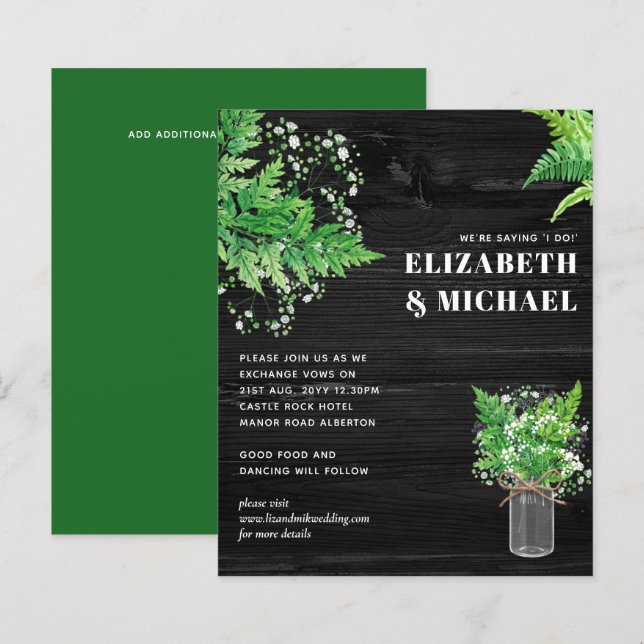 BUDGET Monochromatic Fern Greenery Wedding Invite (Front/Back)