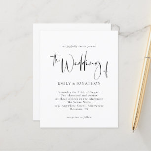 Budget Monochrome Script Wedding Invitation