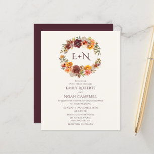 Budget Monogram Autumn Rustic Plum Floral Wedding
