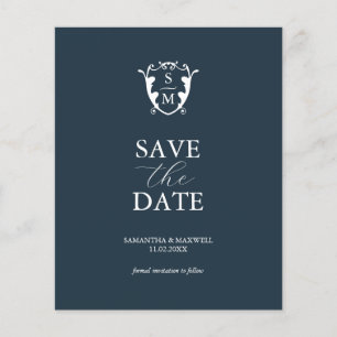 Budget Monogram Blue Save The Date Flyer