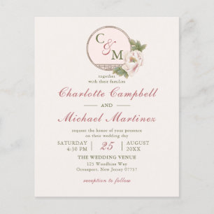 BUDGET Monogram Blush Pink Photo Wedding Invites Flyer