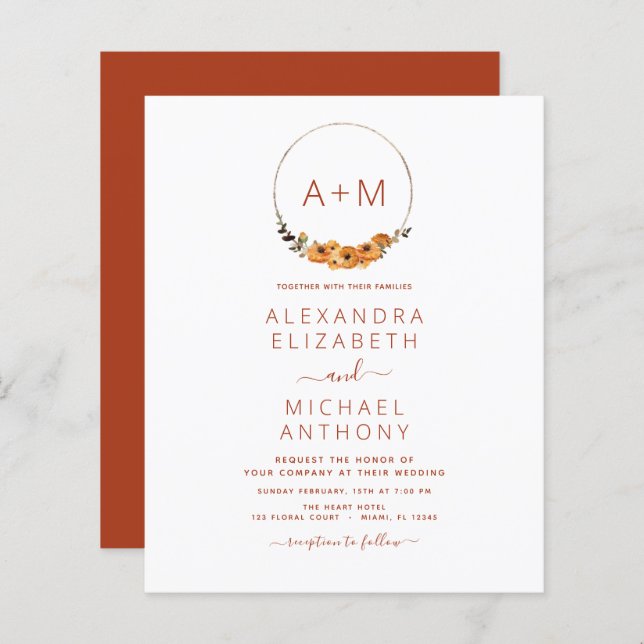 Budget Monogram Burnt Orange Floral Wedding (Front/Back)