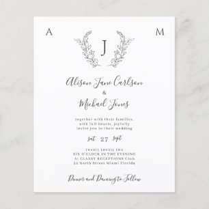Budget monogram elegant leaves wedding invitation  flyer