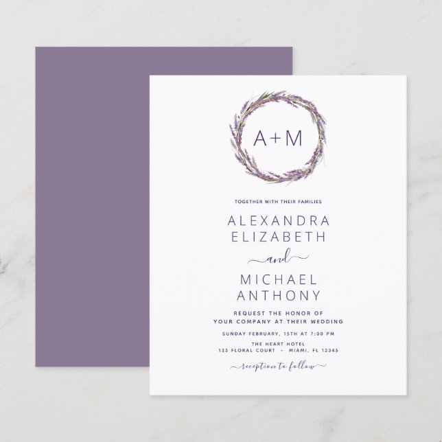 Budget Monogram Floral Dusty Purple Wedding (Front/Back)