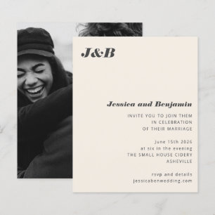 Budget Monogram Ivory Photo Wedding Invitation