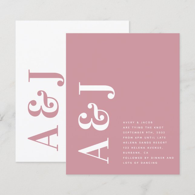 Budget Monogram Pink QR Code Wedding Invitation (Front/Back)