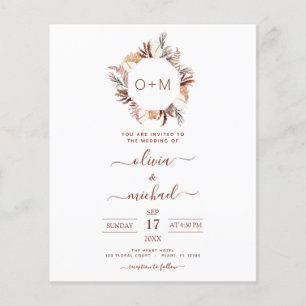 Budget Monogram Terracotta Pampas Grass Wedding Flyer